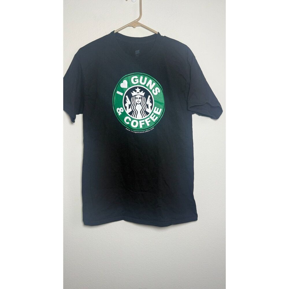 I Love Guns & Coffee Black Graphic T Shirt 2nd Amendment Pro Gun Tee